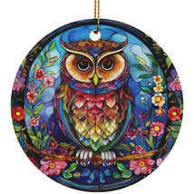 Funny Owl Bird Retro Ornament Colors Stained Glass Art Wreath Christmas Gift - £11.86 GBP