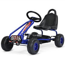 Kids Pedal Go Kart 4 Wheel Ride On Toys W/Adjustable Seat Handbrake Blue - $238.24