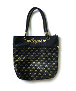 Vintage 80&#39;s Lightweight Tote Bag Embroidered, Water Resistant Black Gol... - $33.42 CAD
