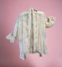 Kimono Beige Lace Open Front Duster Cardigan Wrap Shawl Cover Up Sz L We... - £30.79 GBP