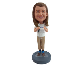 Custom Bobblehead Happy girl presenting helself to the audience wearing t-shirt  - £71.12 GBP