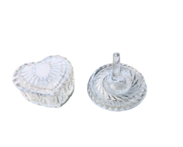 3 1/2&quot; Clear Crystal Glass Ring Jewelry Holder  &amp; Heart Trinket Dish wit... - $22.76