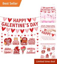 Pre-Assembled Galentine's Day Decor Kit - Vibrant Banner &amp; Heart Accents - $24.70