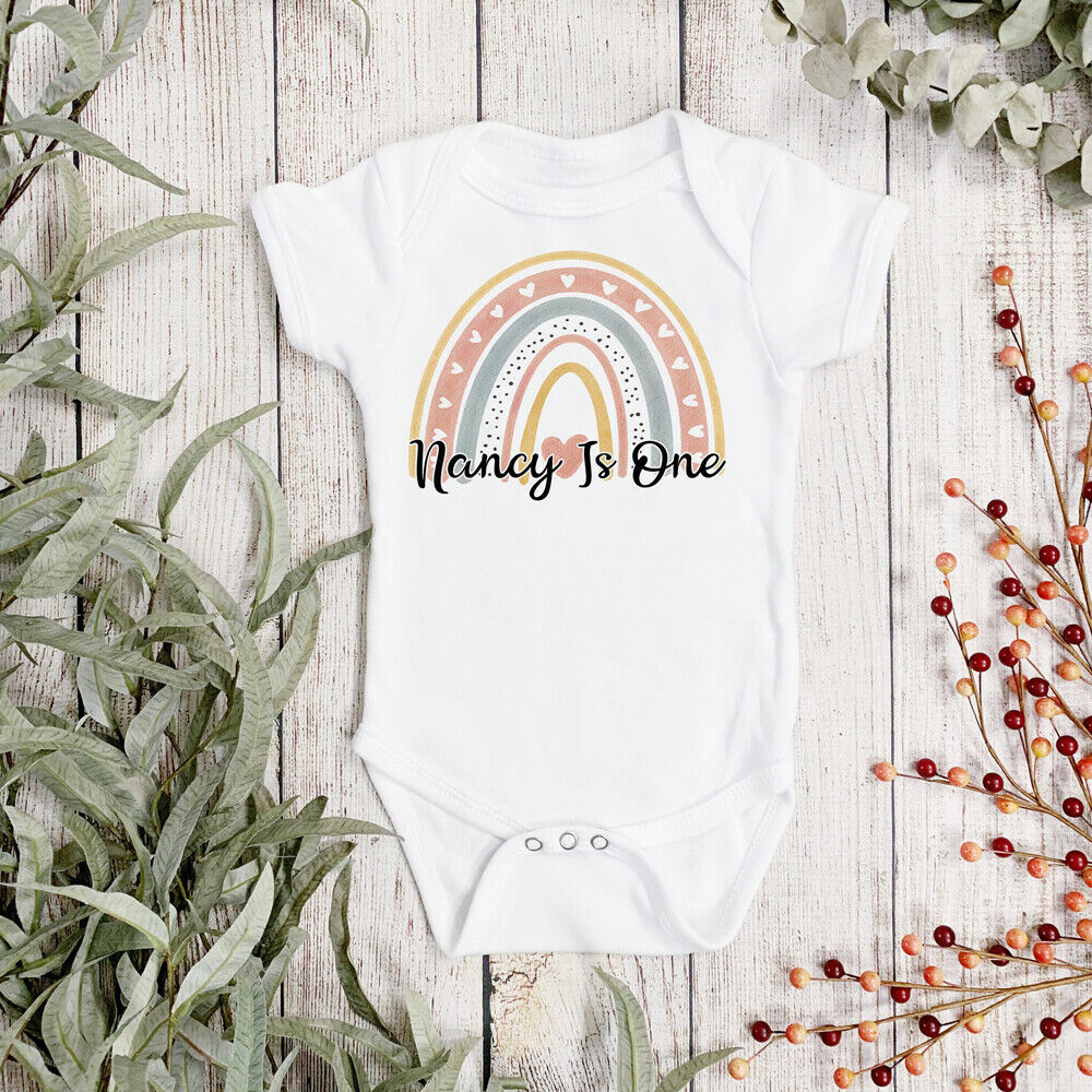 Primary image for PERSONALISED Any Name & Age Baby Vest - Rainbow -New Baby Personalised Sleepsuit