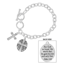 Cross Prayer Charm Chain Link Bracelet Silver Alloy - £10.43 GBP