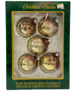 Vintage Set 5 Commodore Christmas Ornaments Red/Pink &amp; Gold Glass Balls ... - £21.23 GBP