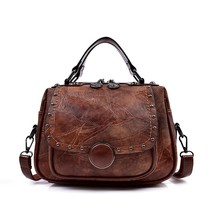 Fashion Rivet Vintage Female Handbag Quality Leather Messenger Bag Women Shoulde - £44.55 GBP
