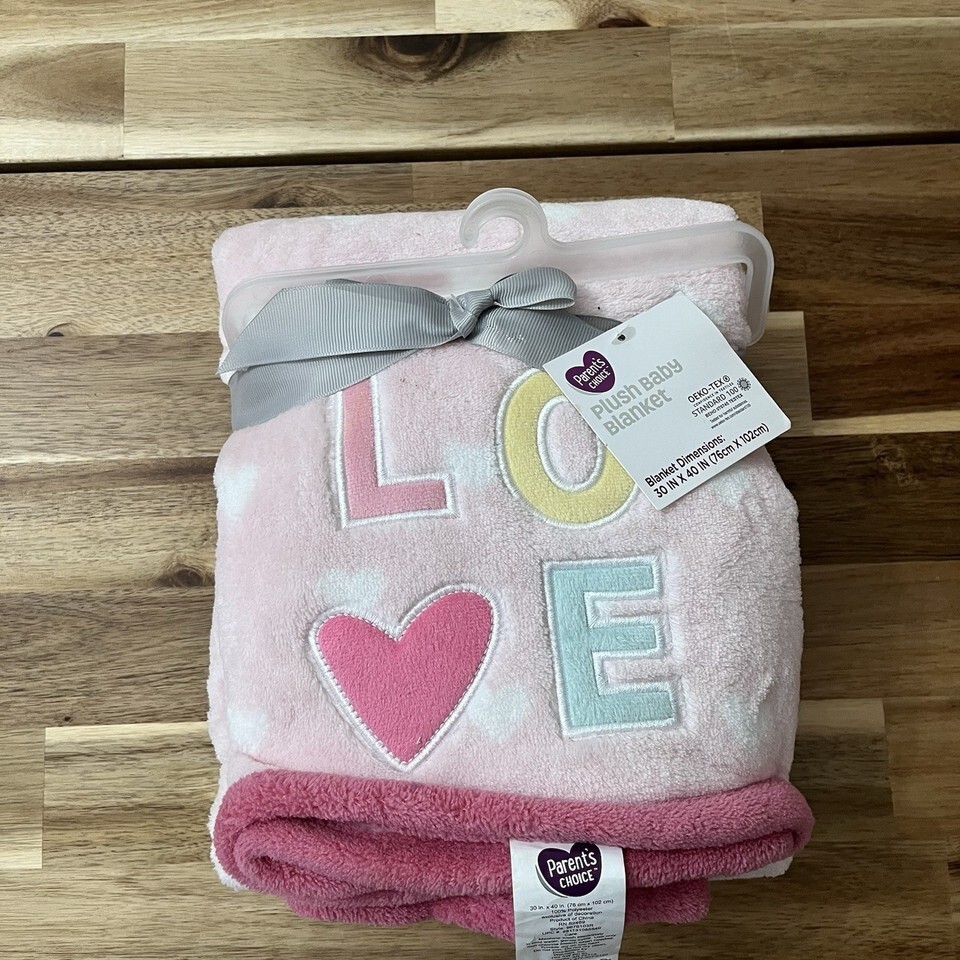 Parents Choice Pink White Hearts Love Plush Baby Blanket 30 X 40 New - $20.89