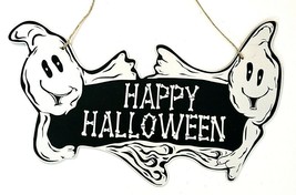 Spooky Halloween Happy Halloween Ghost Sign Wood 14&quot; x 9&quot; NWT - £11.00 GBP