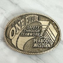 Vintage 1995 Peabody Western Coal miner Safety Award Solid Brass Belt Bu... - £15.49 GBP