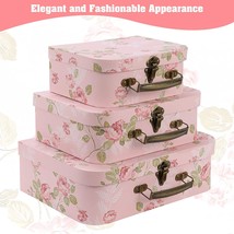 Anndason Set of 3 Paperboard Nesting Suitcases Pink with florals - £19.05 GBP