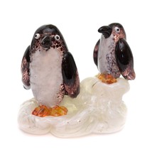 Vintage Art Glass Pair Two Penguins On Iceberg Ice Snow Figurine - £23.77 GBP