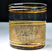 1 Vintage Culver 22K Gold Burlap Basket Weave 3.5&quot; Old Fashioned Glass - £16.01 GBP