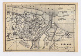 1881 Antique City Map Of Ostend Ostende / Oostende / Belgium - £21.86 GBP