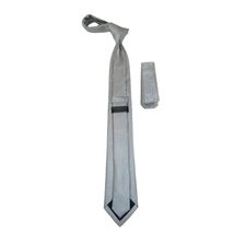 Mens Narrow Tie/Hankie Set Woven Vito Rofolo VTR-104 Silver Gray Paisley image 2