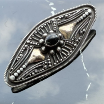 VINTAGE ART-DECO 925 STERLING SILVER NATURAL ONYX VERMEIL BROOCH - $95.04