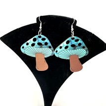 Mushrooms Hook Earrings Wooden Tye-Dye Turquois New BOHO Fantasy Hippie - $14.00