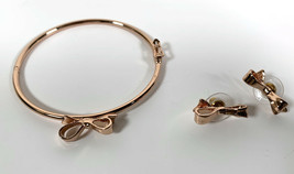 Kate Spade Love Notes Bow Set Bangle Hinged Bracelet &amp; Earrings Stud Rose Gold - £72.80 GBP