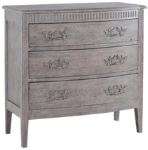 Chest Colonial Bow Front Weathered Gray Wood, Three Drawer, Brass Hardware - £1,393.03 GBP