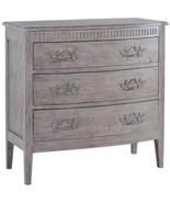 Chest Colonial Bow Front Weathered Gray Wood, Three Drawer, Brass Hardware - £1,366.07 GBP