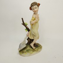 Lefton Figurine vtg Japan porcelain goose geese girl pull dress KW0383 WWKD5 - £13.31 GBP
