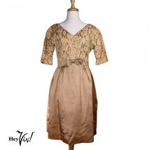 Vintage 50s 60s Emma Domb Satin Lace Party Dress w Crinoline B36 W 29 - Hey Viv - £58.66 GBP