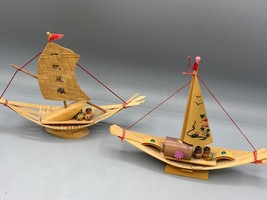 Vtg 2 Japanese Handcrafted Bamboo Wood Miniature Sailboats Kokeshi - $455.17 MXN
