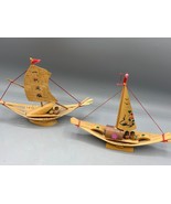 Vtg 2 Japanese Handcrafted Bamboo Wood Miniature Sailboats Kokeshi - $24.28