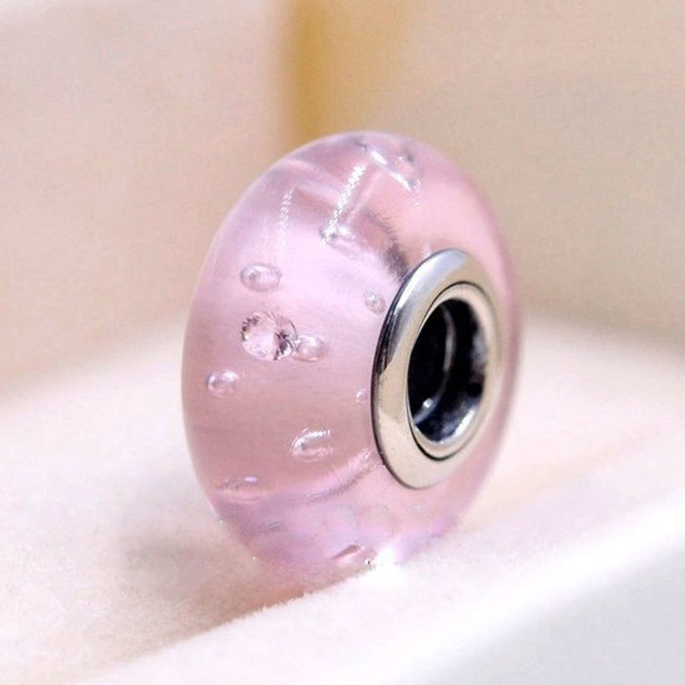 Pink Effervescence Fizzle Murano Glass Charm Bead For European Bracelet