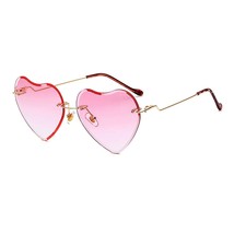 Heart Sunglasses For Women Rimless Thin Metal Frame Heart Shaped Sun Glasses Uv4 - £18.97 GBP