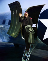 Bob Hope in US military uniform on plane waving to fans 16x20 Canvas Giclee - $69.99