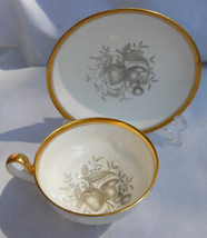SPODE CHATHAM FRUIT COFFEE CUP/SAUCER SET NO 14 GOLD Y5280 GRAY - $34.84
