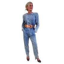 Vintage Lew Magram Embossed Maned Lion 80s Denim Jumpsuit S - $224.10