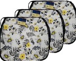 Set of 3 Same Printed Thin Cushion Chair Pads w/black ties, BEES &amp; LEAVE... - £13.32 GBP