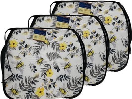 Set of 3 Same Printed Thin Cushion Chair Pads w/black ties, BEES &amp; LEAVE... - £13.21 GBP