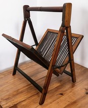 Vintage Bamboo Folding Magazine Vinyl Record Newspaper Rack Mid-Century ... - $120.29