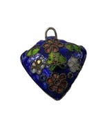 Antique Chinese Silver Blue Charm Violets Flower Cloisonné Heart Pendant - £25.37 GBP