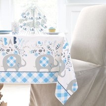 Blue Floral Elephant 1 Ct Plastic Tablecover Boy Baby Shower 54 x 84 - $6.52