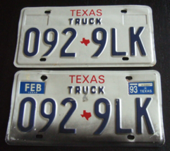Texas Truck License Plate Pair 092 Red State Separator 9LK Overspray - £7.19 GBP