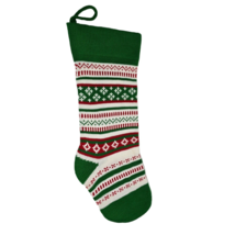 Christmas Stocking Knit Green Red White Knit 18 inch Holiday Decor - $9.94