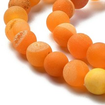 10 Druzy Geode Agate Gemstone Beads Striped Orange Frosted Jewelry Supplies 6... - $5.40