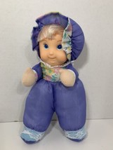 De Luxe vintage nylon purple blue plush baby doll vinyl face cloth floral lace - £15.63 GBP