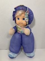 De Luxe vintage nylon purple blue plush baby doll vinyl face cloth floral lace - £14.78 GBP