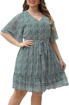 Women&#39;s Plus size 16W Floral Print V Neck Casual Mini Boho Ruffle Swing Dress - £23.46 GBP