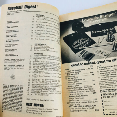 VTG Baseball Digest Magazine April 1978 Tom Seaver & Mark Fidrych Feature Item image 2