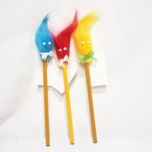 Lot 3 Frustration Pencils Blue Red Yellow 1980&#39;s Fur Monster Furry Vinta... - £15.79 GBP