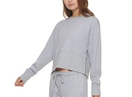 DKNY Womens Fleece Cropped Crew Neck Pullover Color Pearl Grey Size Medium - £42.85 GBP