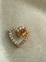 Estate Simple Clear Rhinestone Valentine Heart Outline Goldtone Lapel or Hat Pin - £7.56 GBP