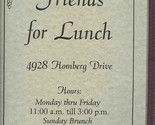 Friends for Lunch Menu Homberg Drive Knoxville Tennessee 1990&#39;s - £13.95 GBP