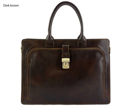 Leather briefcase men women office shoulder bag document messenger bag b... - $260.00